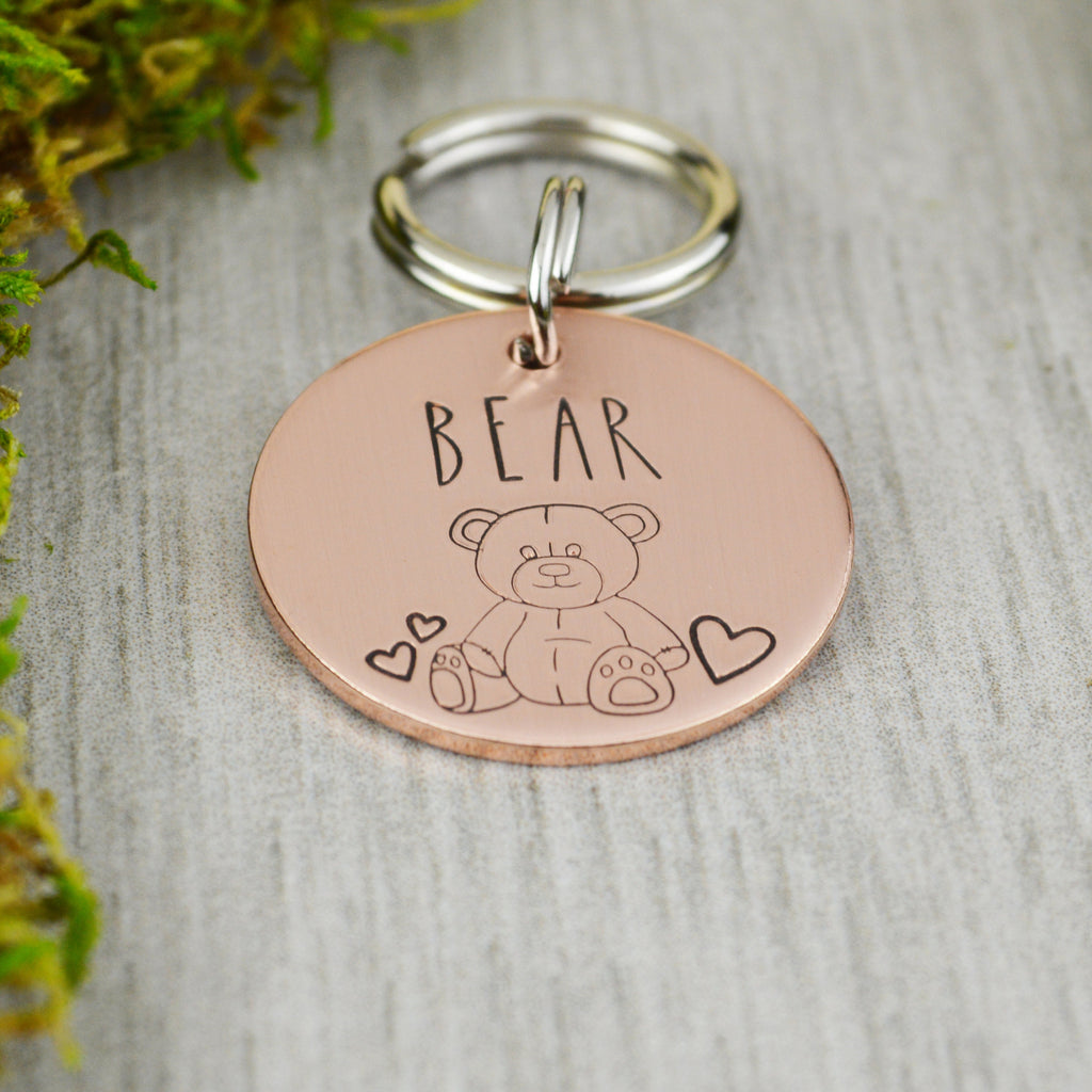 Teddy Bear Handstamped Pet ID Tag • Personalized Pet/Dog ID Tag • Dog Collar Tag • Custom Engraved Dog Tag