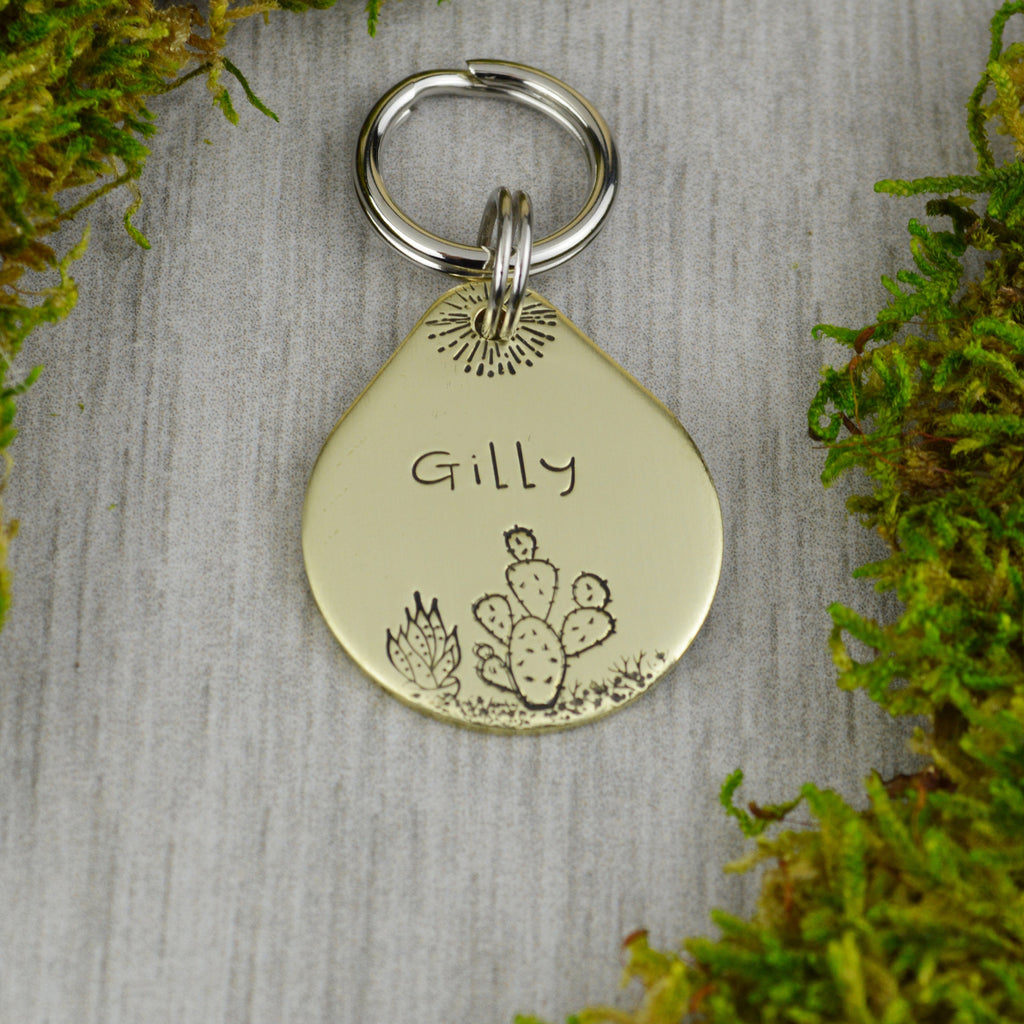 Prickly Pear Handstamped Pet ID Tag • Personalized Pet/Dog ID Tag • Floral Dog Collar Tag • Custom Engraved Dog Tag