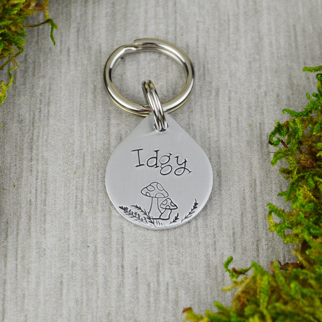 Fly Agaric Handstamped Mini Pet ID Tag • Personalized Pet/Dog ID Tag • Dog Collar Tag • Custom Engraved Cat Tag
