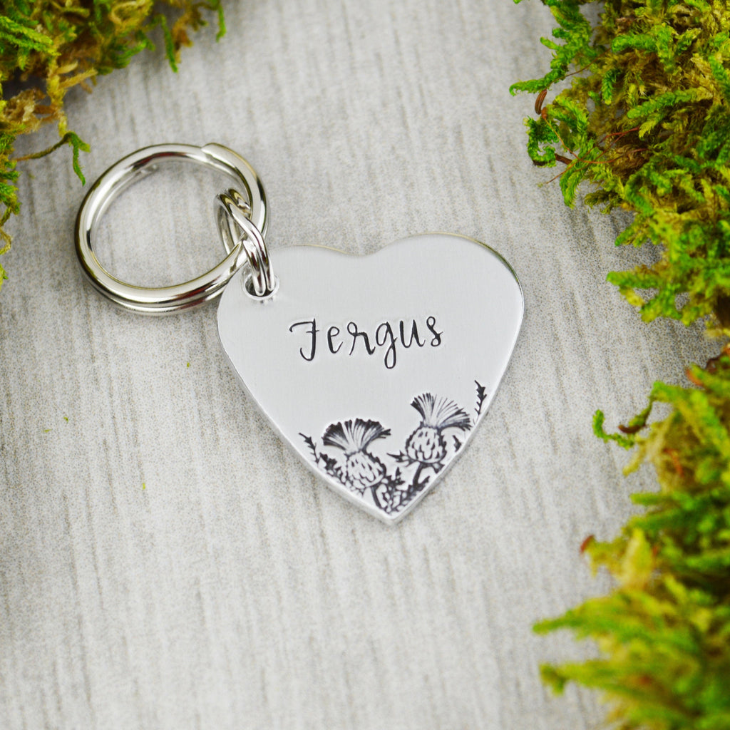 Scottish Heart Handstamped Square Pet ID Tag 