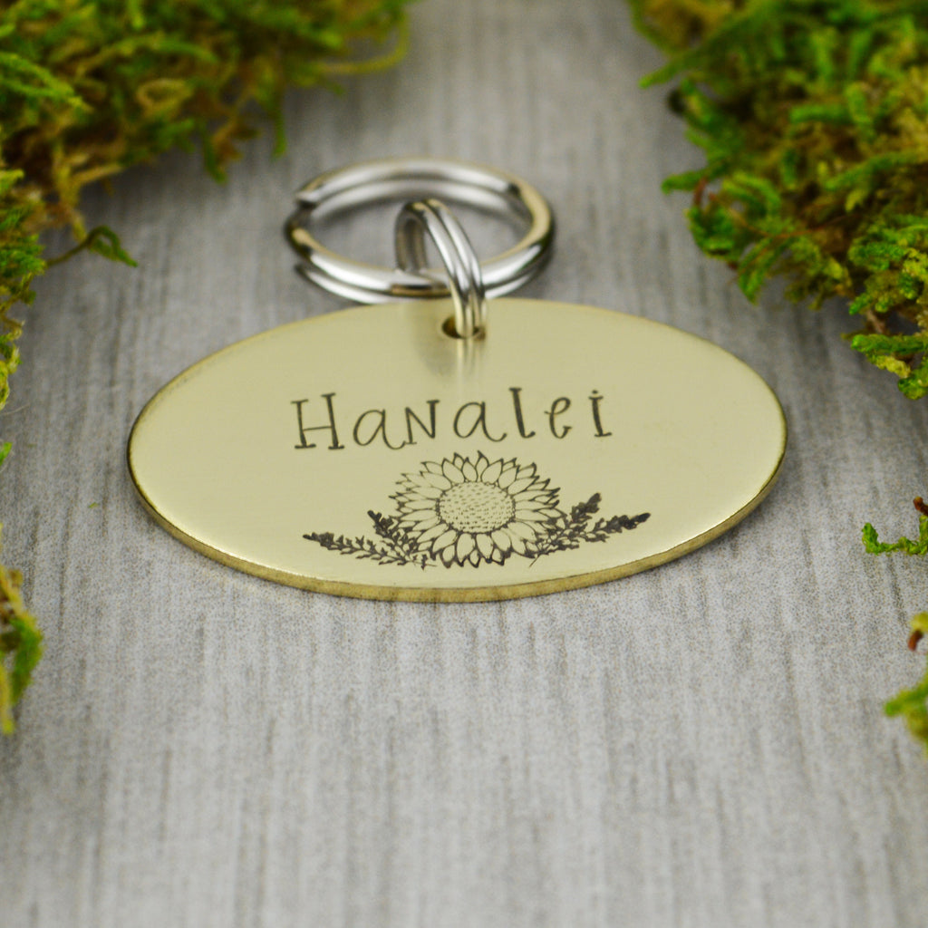 Helianthus Handstamped Pet ID Tag 