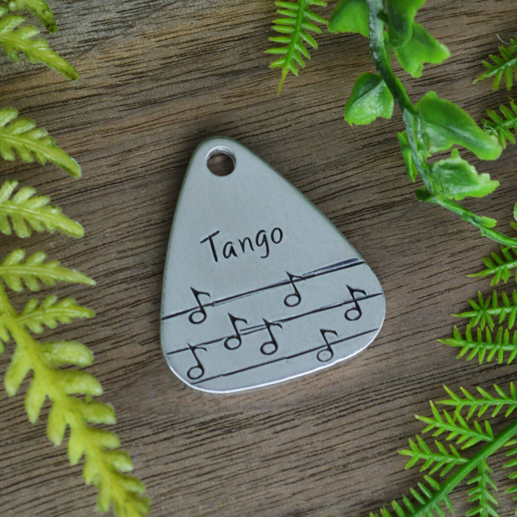 Musical Pup Hand Stamped Dog Collar Tag 