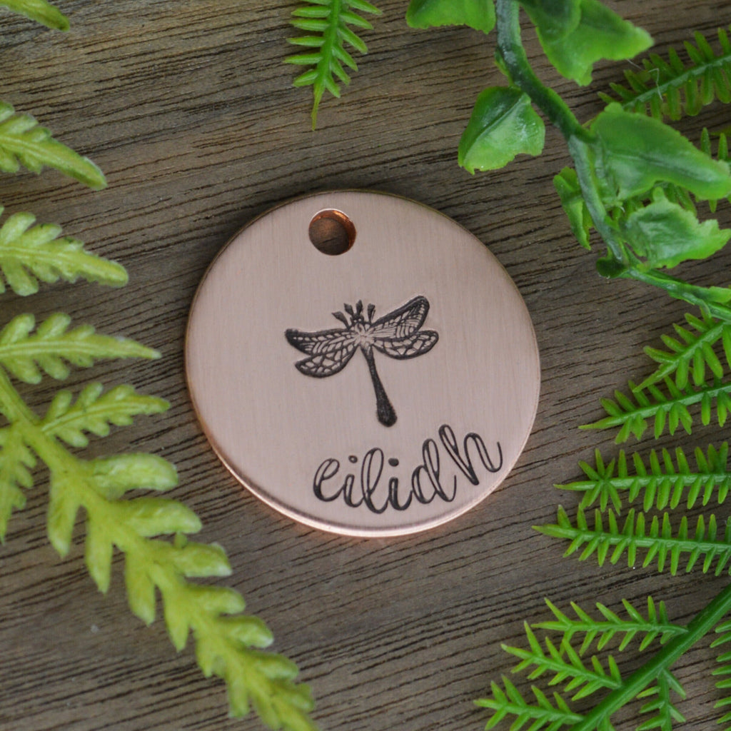 Dragonfly Hand Stamped Dog Tag 