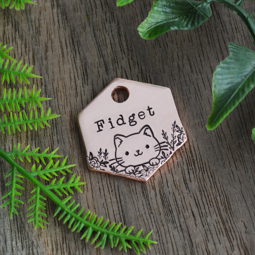 Kitten in the Garden Hand Stamped Cat Tag 