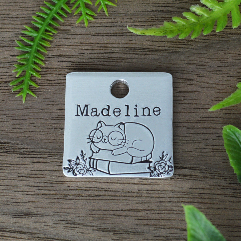 Literary Feline Hand Stamped Cat Tag 