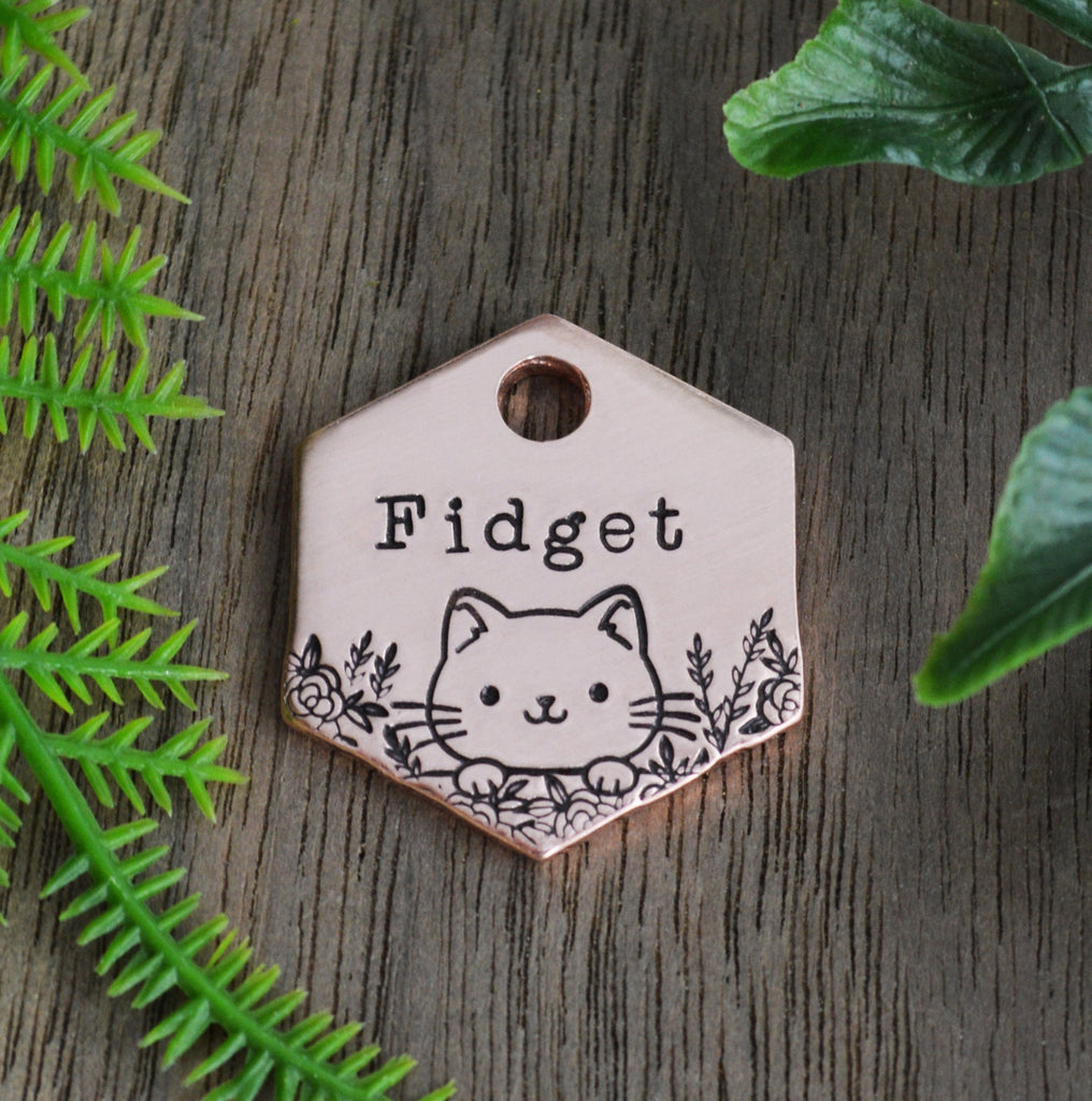 Kitten in the Garden Hand Stamped Cat Tag 