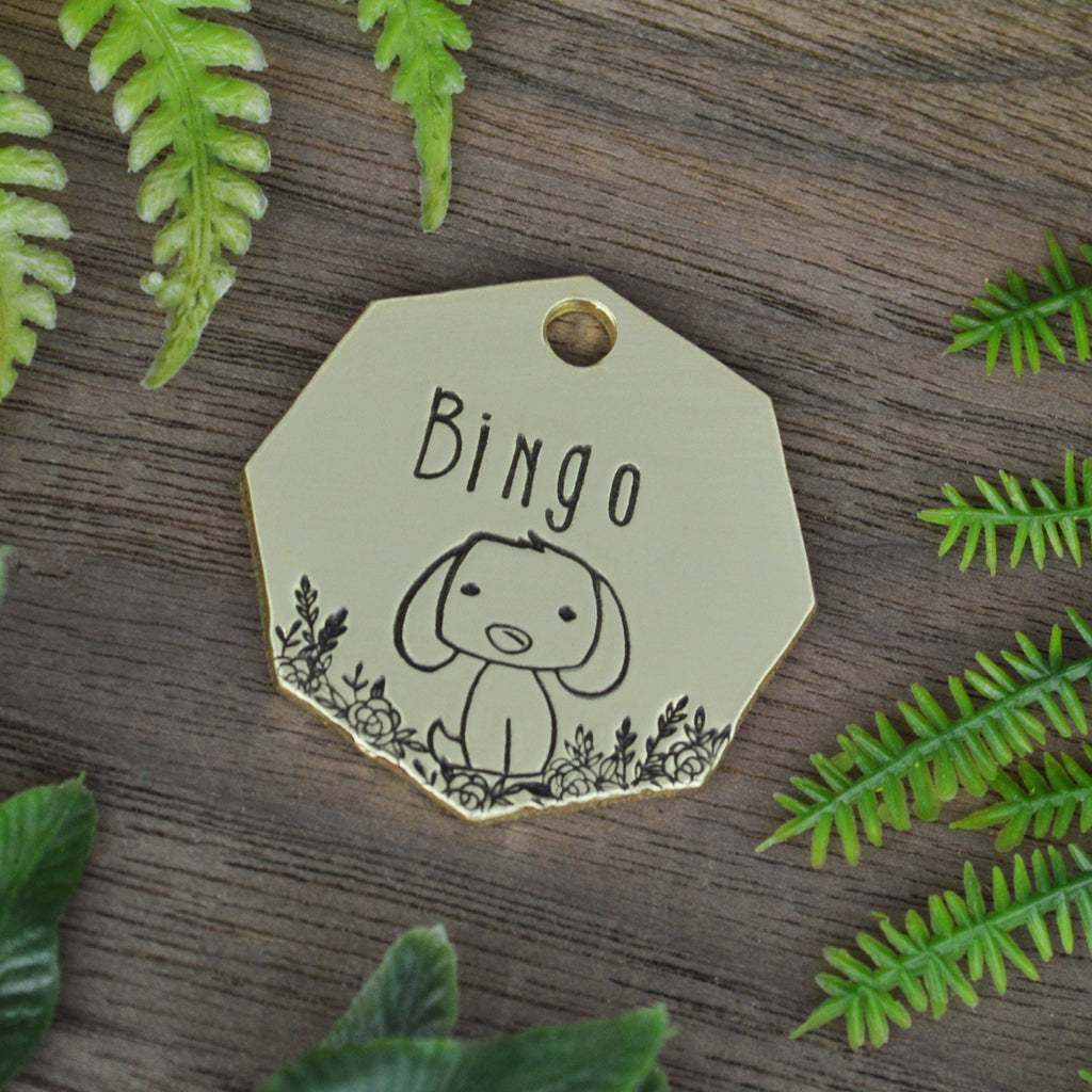 Garden Pup Hand Stamped Dog Collar Tag 