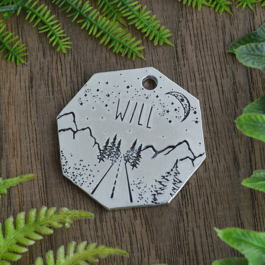Road to the Peaks Hand Stamped Dog Collar Tag 