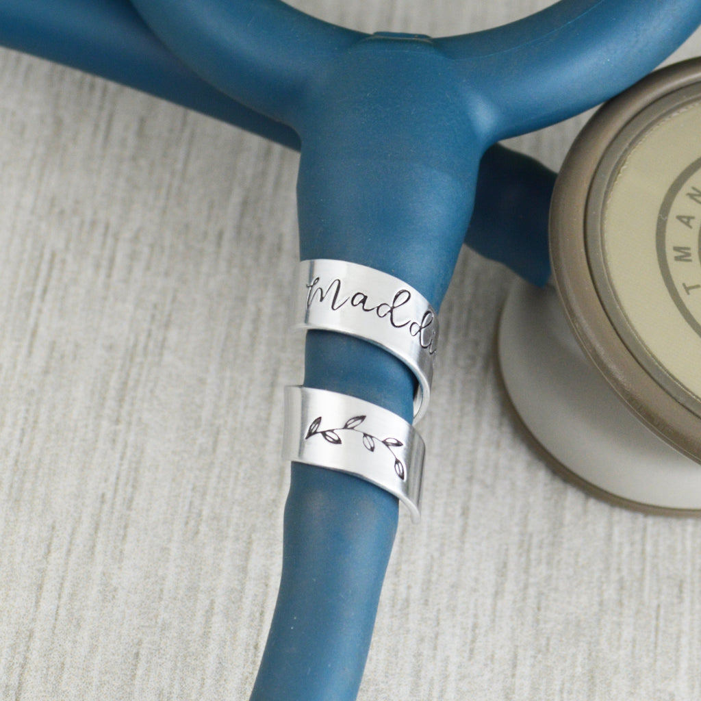 Custom Stethoscope ID Charm • Fern Leaf Name Tag • Nurse RN Doctor Midwife Gift • Veterinarian Gift •  Stethoscope Accessories
