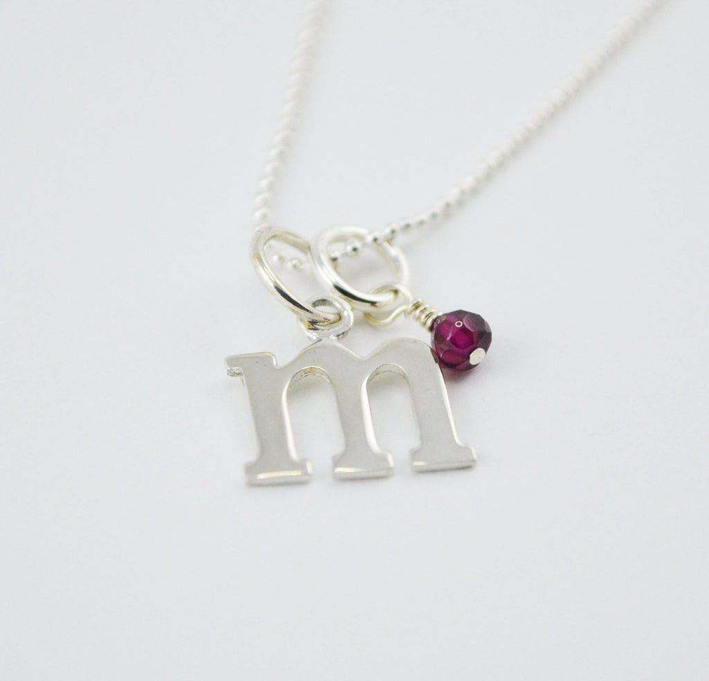 Custom Initial Sterling Silver Necklace with Birthstone